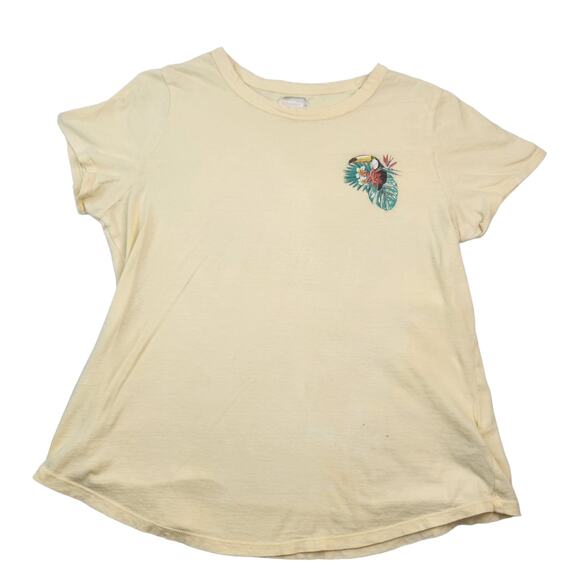 Old Navy Shirt Womens Medium Baby Yellow Toucan Palm Leaf Sheer 100% Cotton - Picture 3 of 11